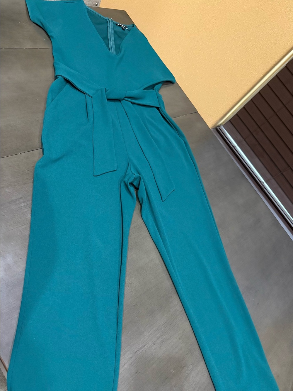 Express Teal V-Neck Jumpsuit with Tie Waist